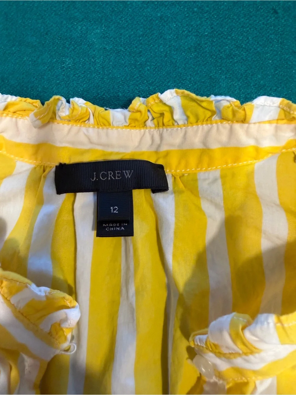 J. Crew Yellow and White Striped Ruffle V-Neck Sleeveless Top
